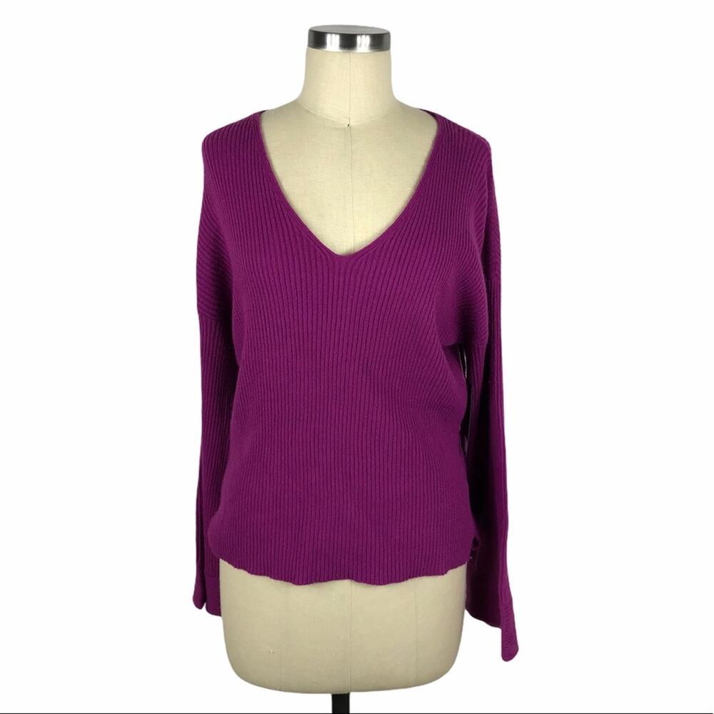 FREE PRESS Purple V-Neck Ribbed Sweater XS NWT